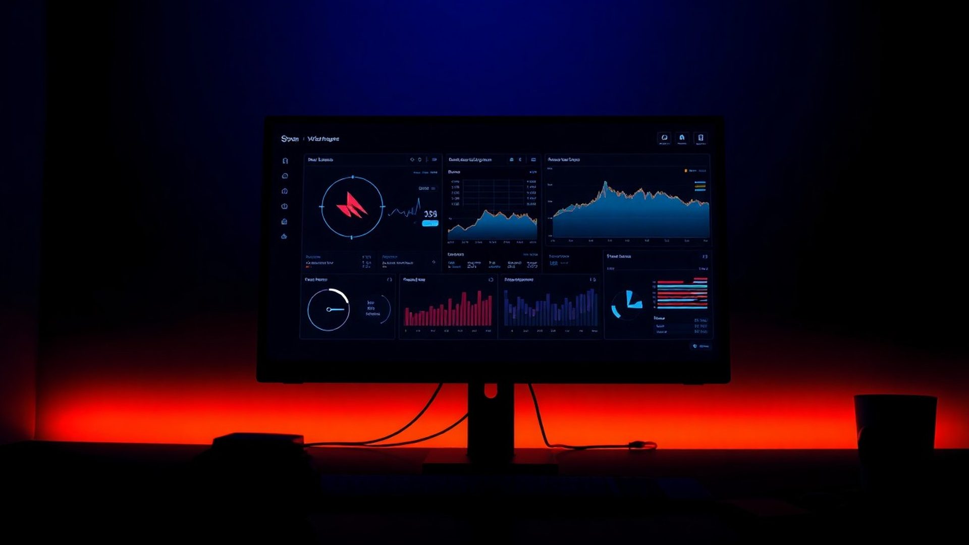 Rank-tracking dashboard glowing in a minimal studio